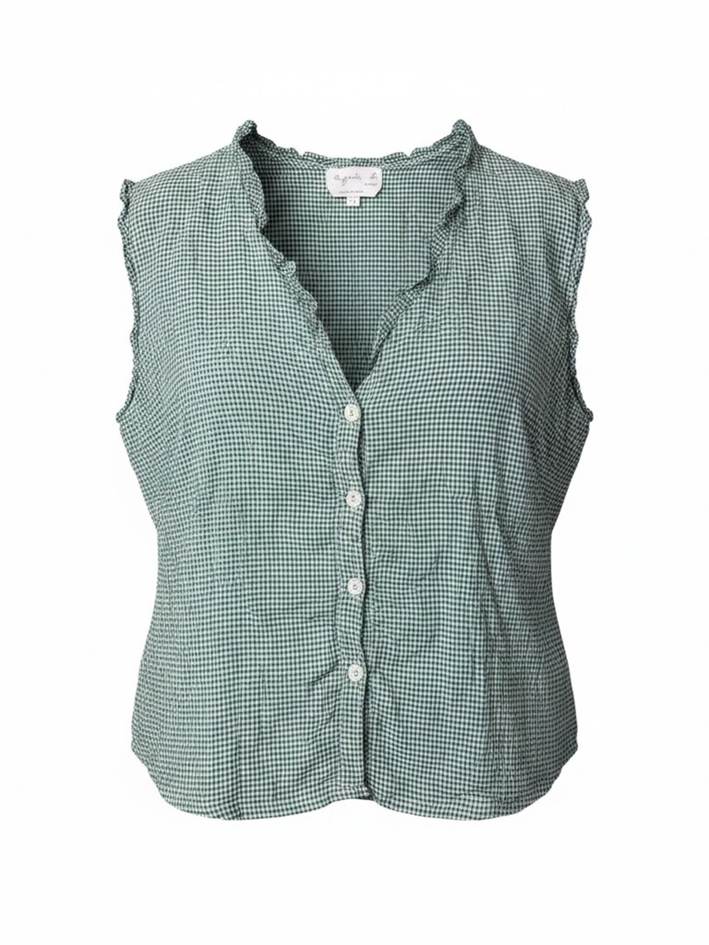 Agnes B. Green Gingham Sleeveless Button-Front Top